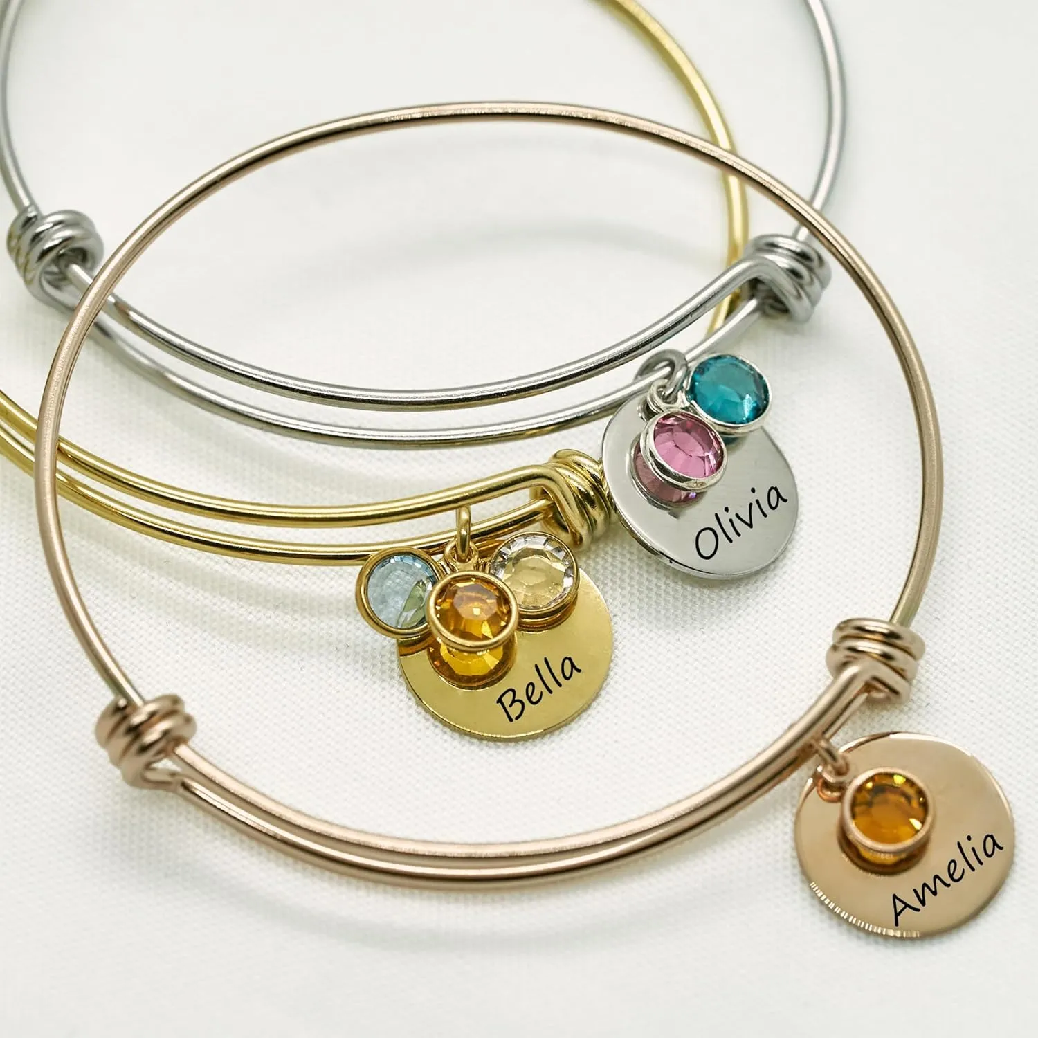 Name Bracelet Personalized With Birth Month Birthstones Mom Necklace - Custom Mom Gifts from Grandkids - Mama Jewelry with Custom Birth Stone Charms Handmade Jewelry - Mother's Day Gifts