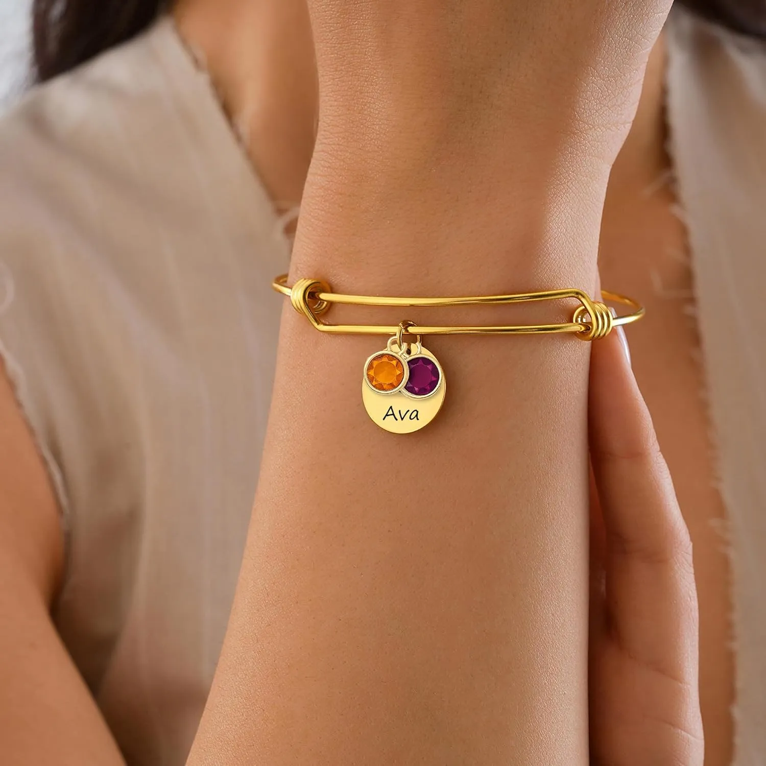 Name Bracelet Personalized With Birth Month Birthstones Mom Necklace - Custom Mom Gifts from Grandkids - Mama Jewelry with Custom Birth Stone Charms Handmade Jewelry - Mother's Day Gifts