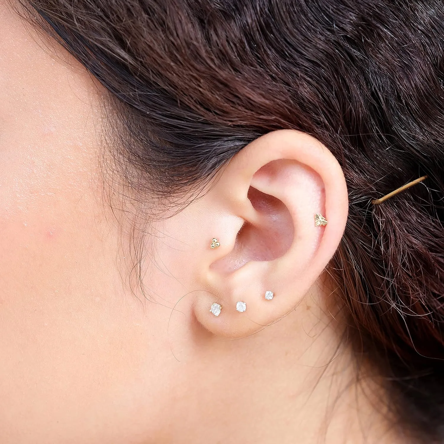Natural Diamond Stud Earrings for Women & Men in 14K White Gold - Screw Back SINGLE Stud Earrings for Lobe, Helix, Tragus, Conch & Cartilage Piercing - Round Flatback Earrings for Sensitive Skin