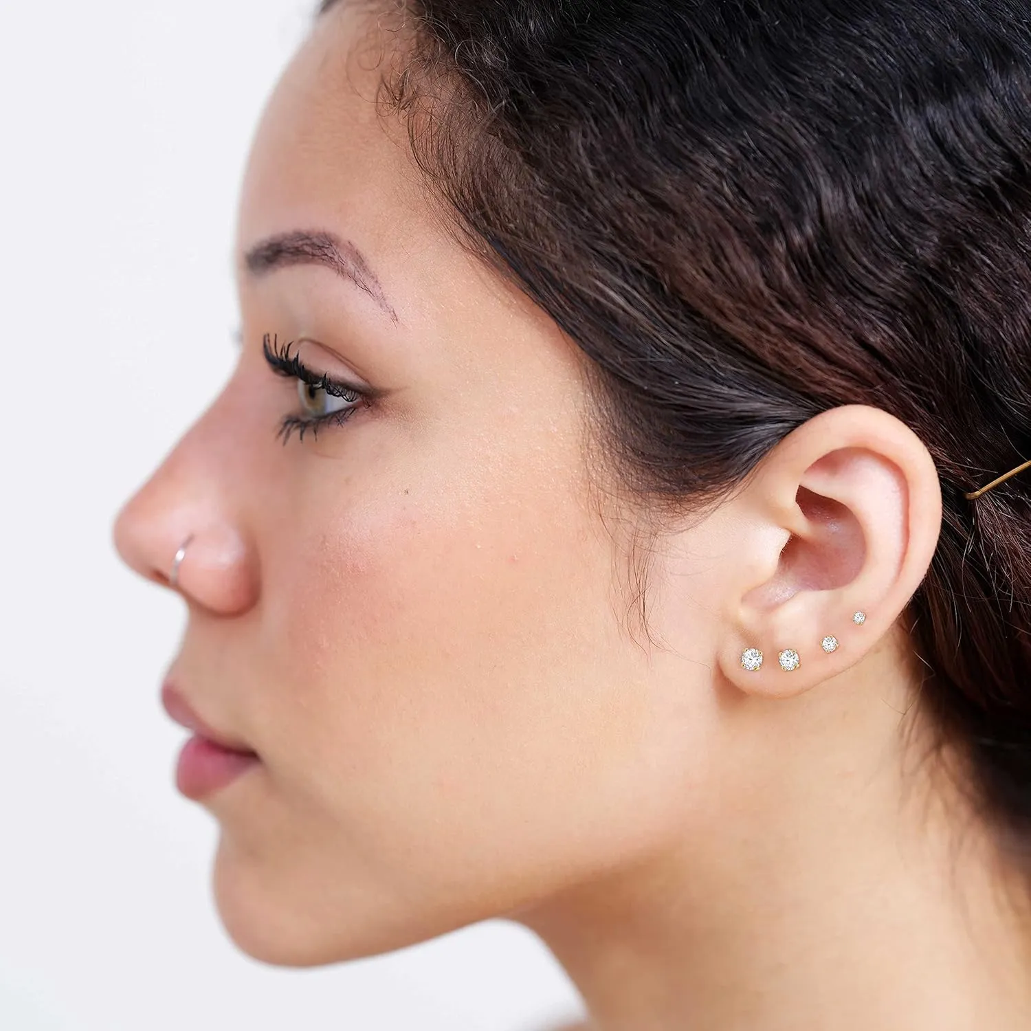 Natural Diamond Stud Earrings for Women & Men in 14K White Gold - Screw Back SINGLE Stud Earrings for Lobe, Helix, Tragus, Conch & Cartilage Piercing - Round Flatback Earrings for Sensitive Skin