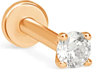 Natural Diamond Stud Earrings for Women & Men in 14K White Gold - Screw Back SINGLE Stud Earrings for Lobe, Helix, Tragus, Conch & Cartilage Piercing - Round Flatback Earrings for Sensitive Skin