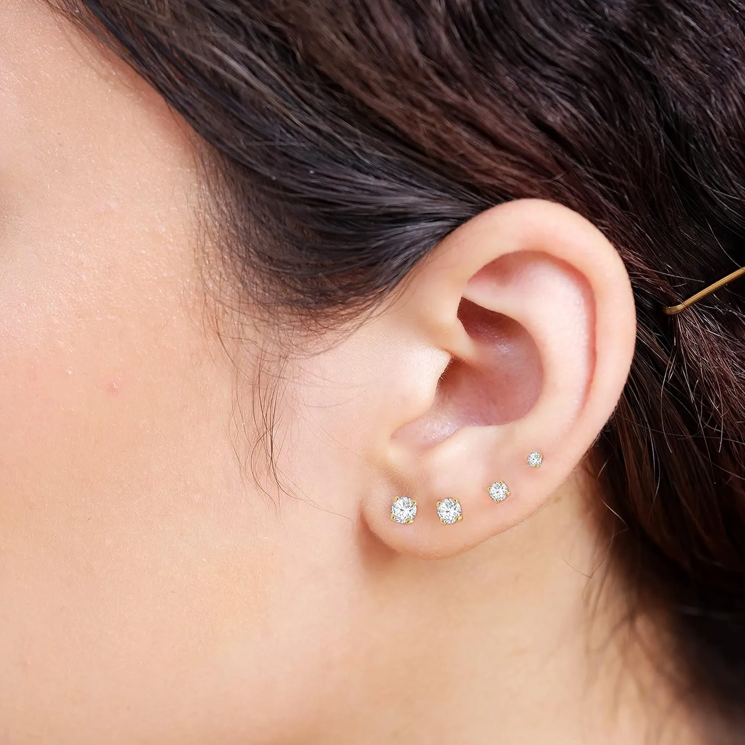 Natural Diamond Stud Earrings for Women & Men in 14K White Gold - Screw Back SINGLE Stud Earrings for Lobe, Helix, Tragus, Conch & Cartilage Piercing - Round Flatback Earrings for Sensitive Skin