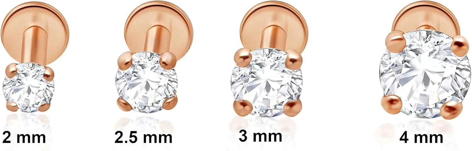 Natural Diamond Stud Earrings for Women & Men in 14K White Gold - Screw Back SINGLE Stud Earrings for Lobe, Helix, Tragus, Conch & Cartilage Piercing - Round Flatback Earrings for Sensitive Skin