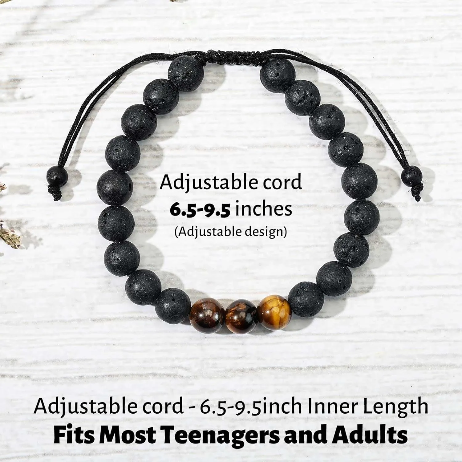 Natural Gemstone Bracelet Gift  Adjustable/Stretch Lava Stone, Tiger Eye, Moonstone & Jasper  Inspirational Jewelry with Card & Gift Box for Men, Women & Teens