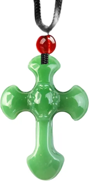 Natural Jade Cross Necklace, Genuine Hand Carved Pendant, Promotes Physical, Emotional, Spiritual Benefits