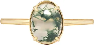 Natural Moss Agate With 14K Gold Plated Sterling Silver Rings Oval Ring Valentine Gift Vintage Retro Ring for Women