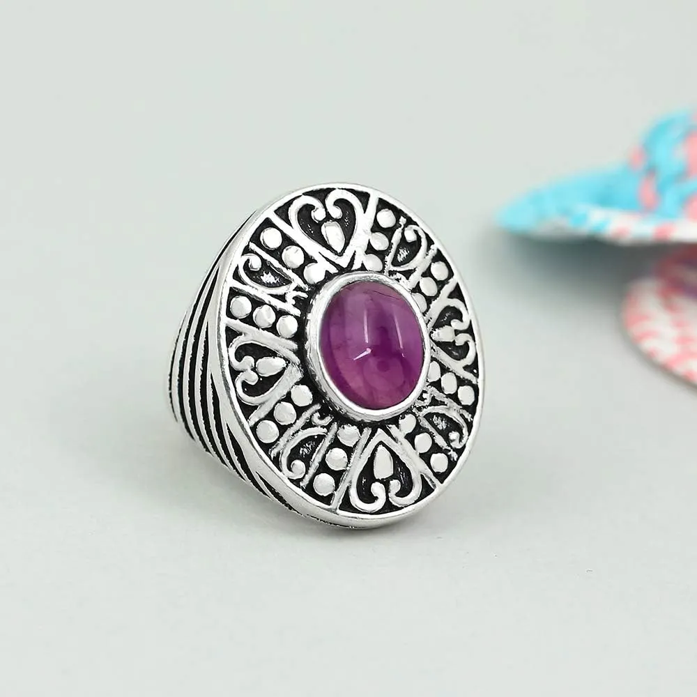 Natural Oval Gemstones 925 Silver Overlay Solitaire Ring for Women - Birthstone Month Silver Plated Jewelry Gifts - Oval Stone Handmade Bohemian Ring for Her Mom Wife Sister