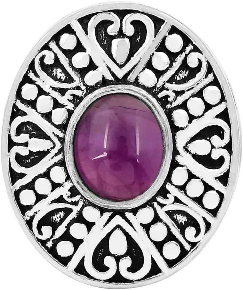 Natural Oval Gemstones 925 Silver Overlay Solitaire Ring for Women - Birthstone Month Silver Plated Jewelry Gifts - Oval Stone Handmade Bohemian Ring for Her Mom Wife Sister