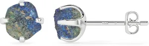 Natural Rough Azurite Malachite Stud Earrings for Women in Sterling Silver, May Birthstone Jewelry Gifts for Her Birthday, Anniversary, Graduation (Prong-Set, 6x5.5mm)