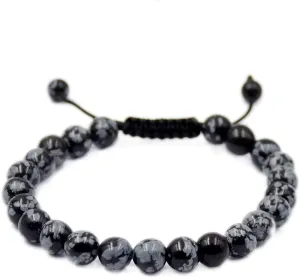 Natural Snowflake Obsidian Round Smooth Beads 8 mm Adjustable Bracelet TB-16 For Man,Woman,Friend,Gifts,FriendshipBand