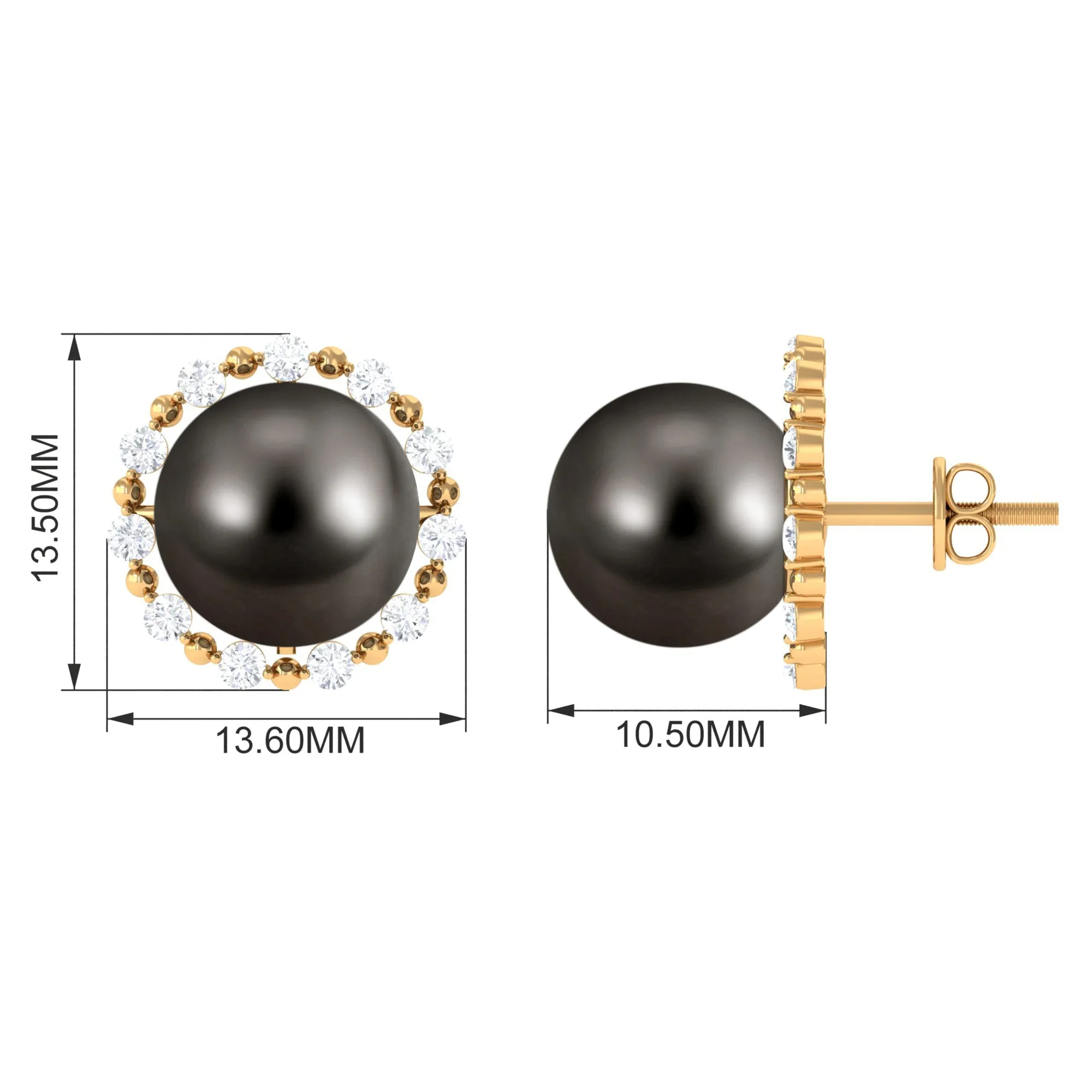 Natural Tahitian Pearl and Diamond Halo Stud Earrings