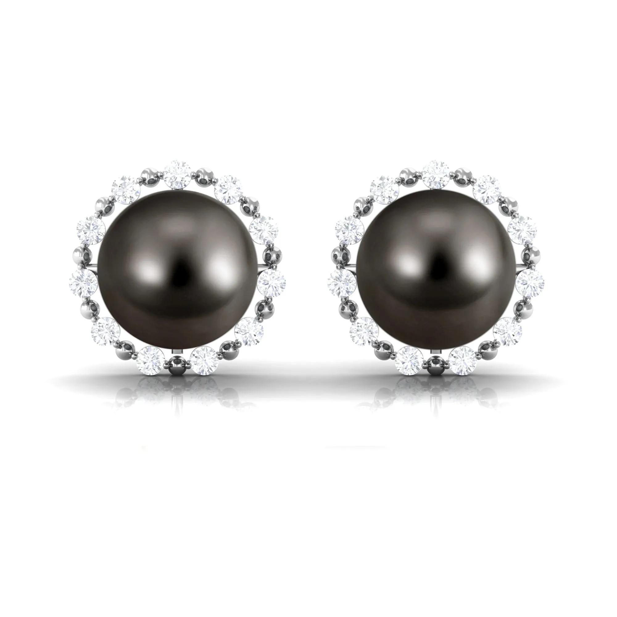 Natural Tahitian Pearl and Diamond Halo Stud Earrings