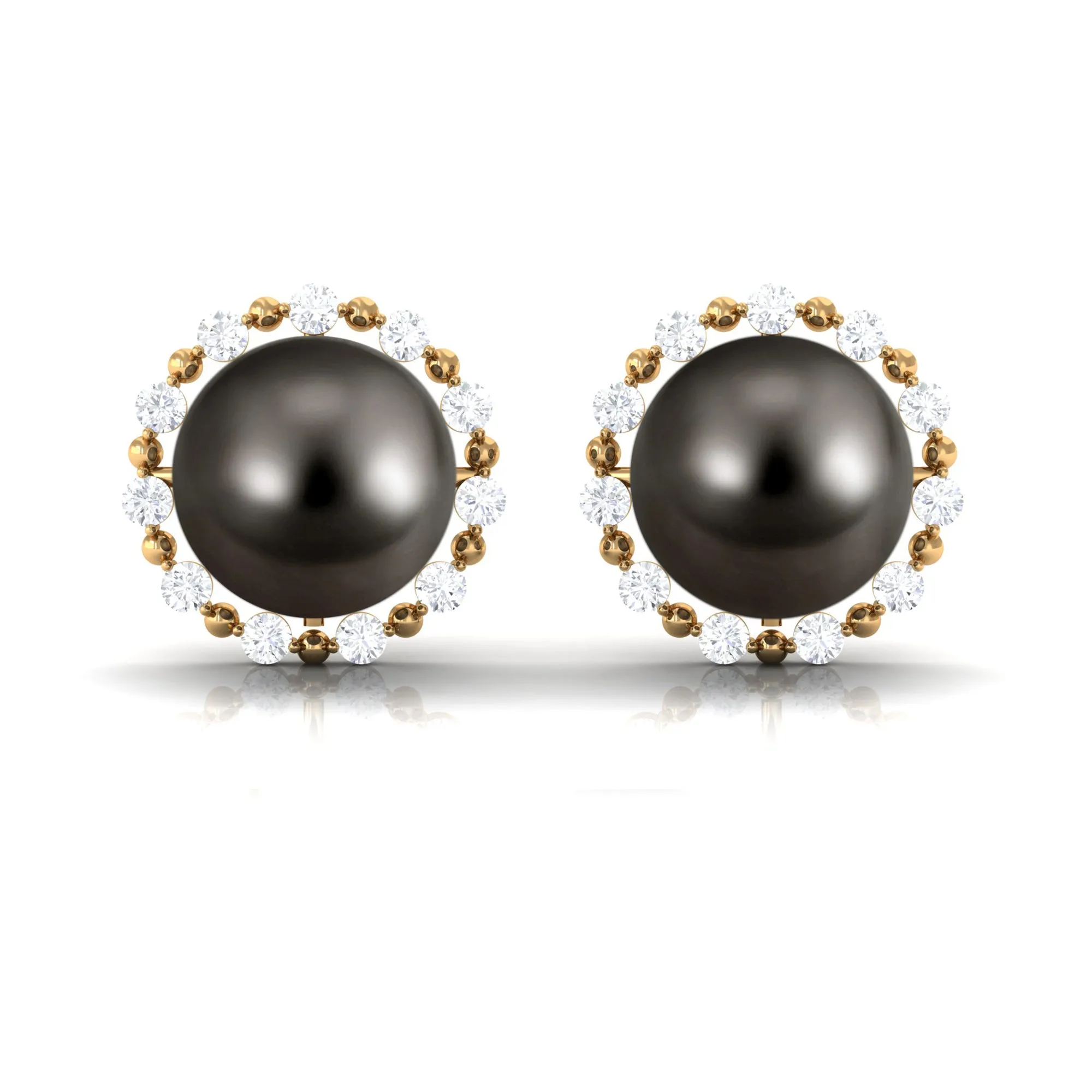 Natural Tahitian Pearl and Diamond Halo Stud Earrings