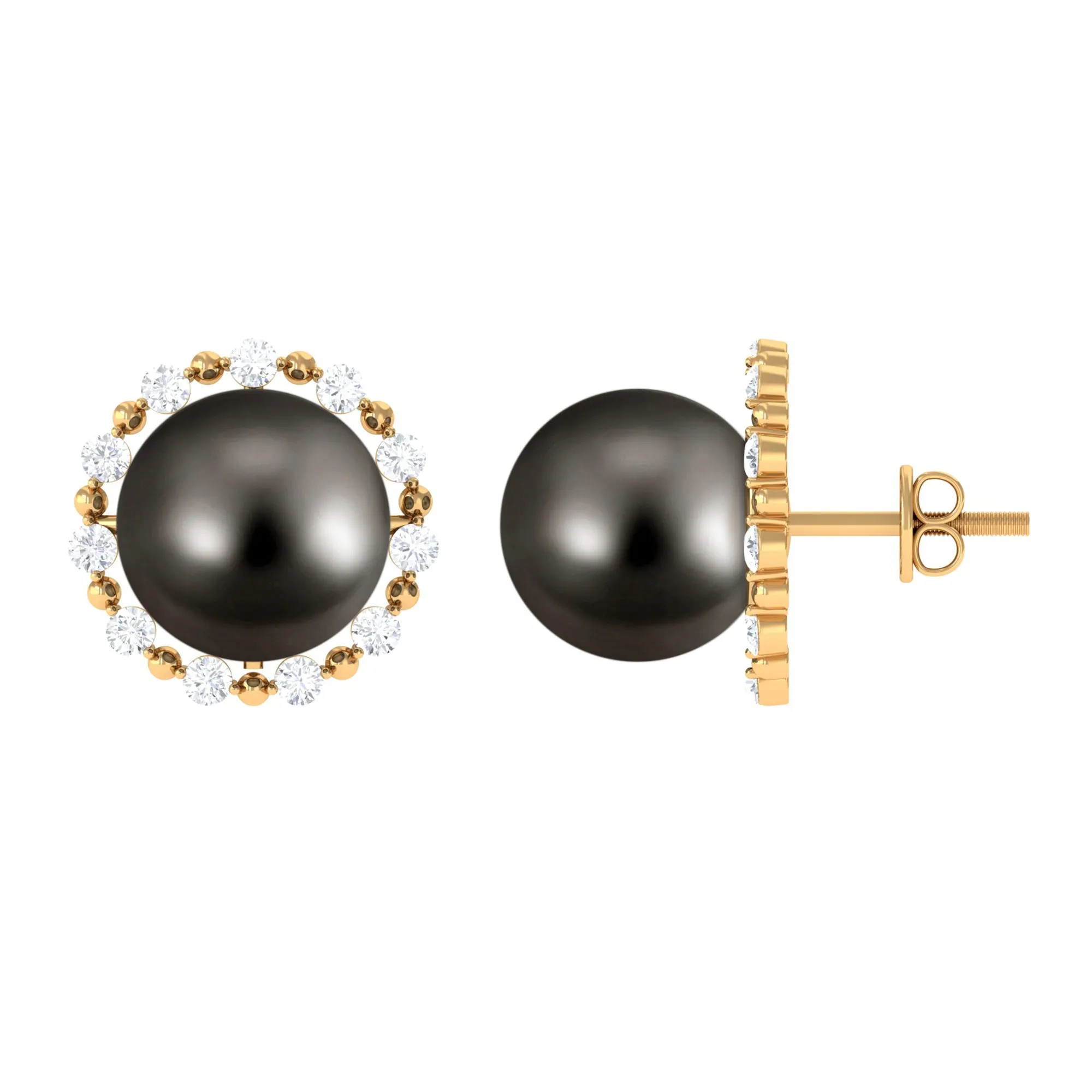 Natural Tahitian Pearl and Diamond Halo Stud Earrings