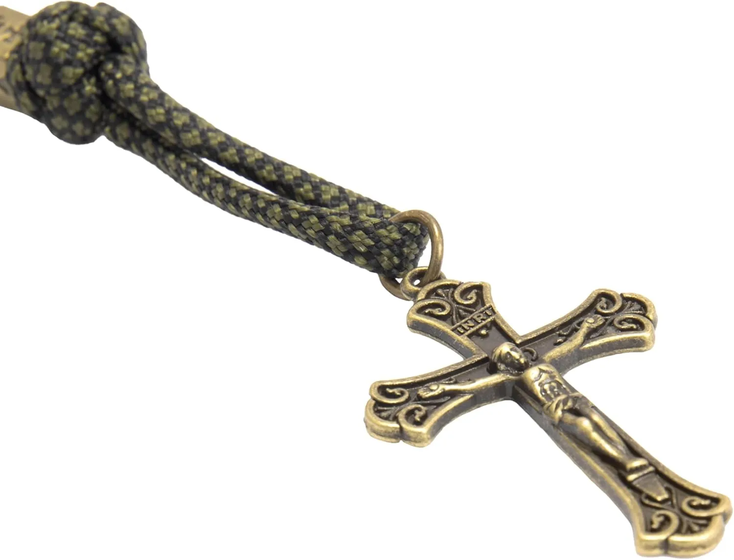 Nazareth Store Antique Bronze One Decade Rosary Black Matte Beads Green Paracord Rosary Bracelet Handmade Catholic Travel Friendly Prayer