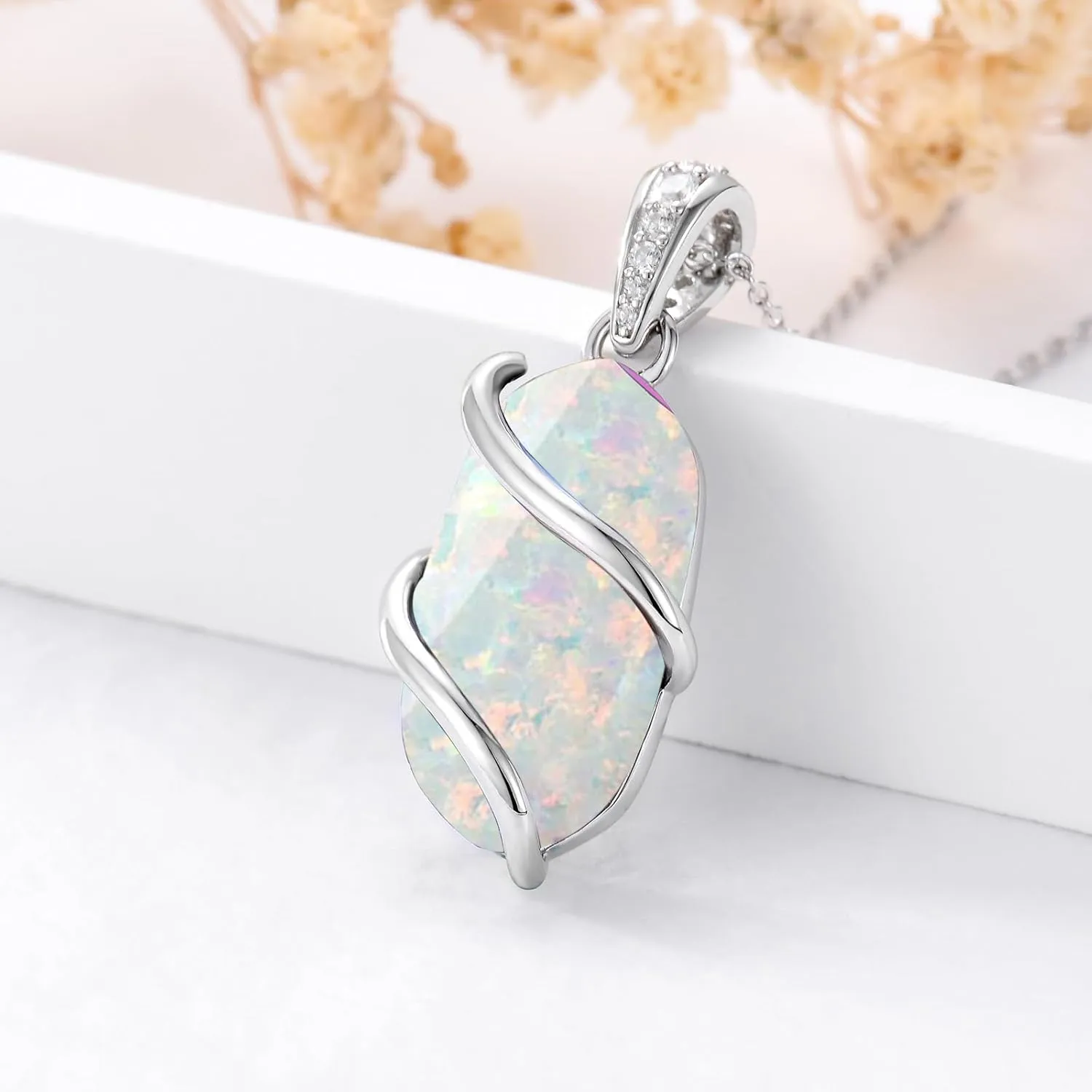 Necklace for Women 925 Sterling Silver Dainty Gemstone Pendant Fine Jewelry Mothers Day Birthday Gifts for Mom Her