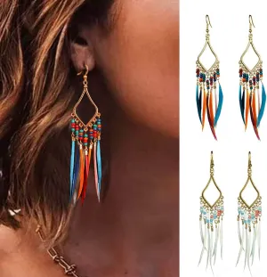 NEEBAOLY Gold Bohemian Earrings Set with Feather Tassel for Women
