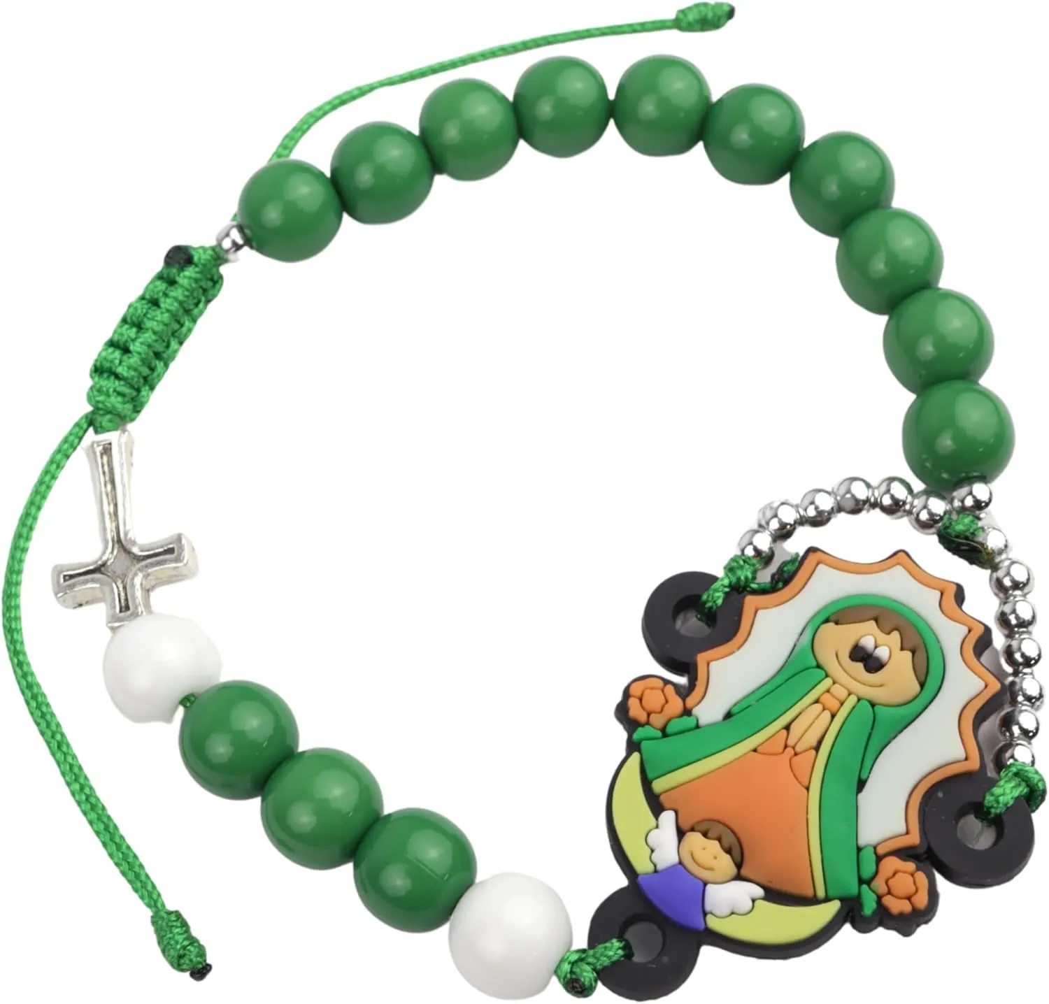 Needzo Our Lady of Guadalupe Rosary Bracelet, Green Catholic Prayer Beads, Religious Jewelry Gifts, Adjustable, 7.25 Inches