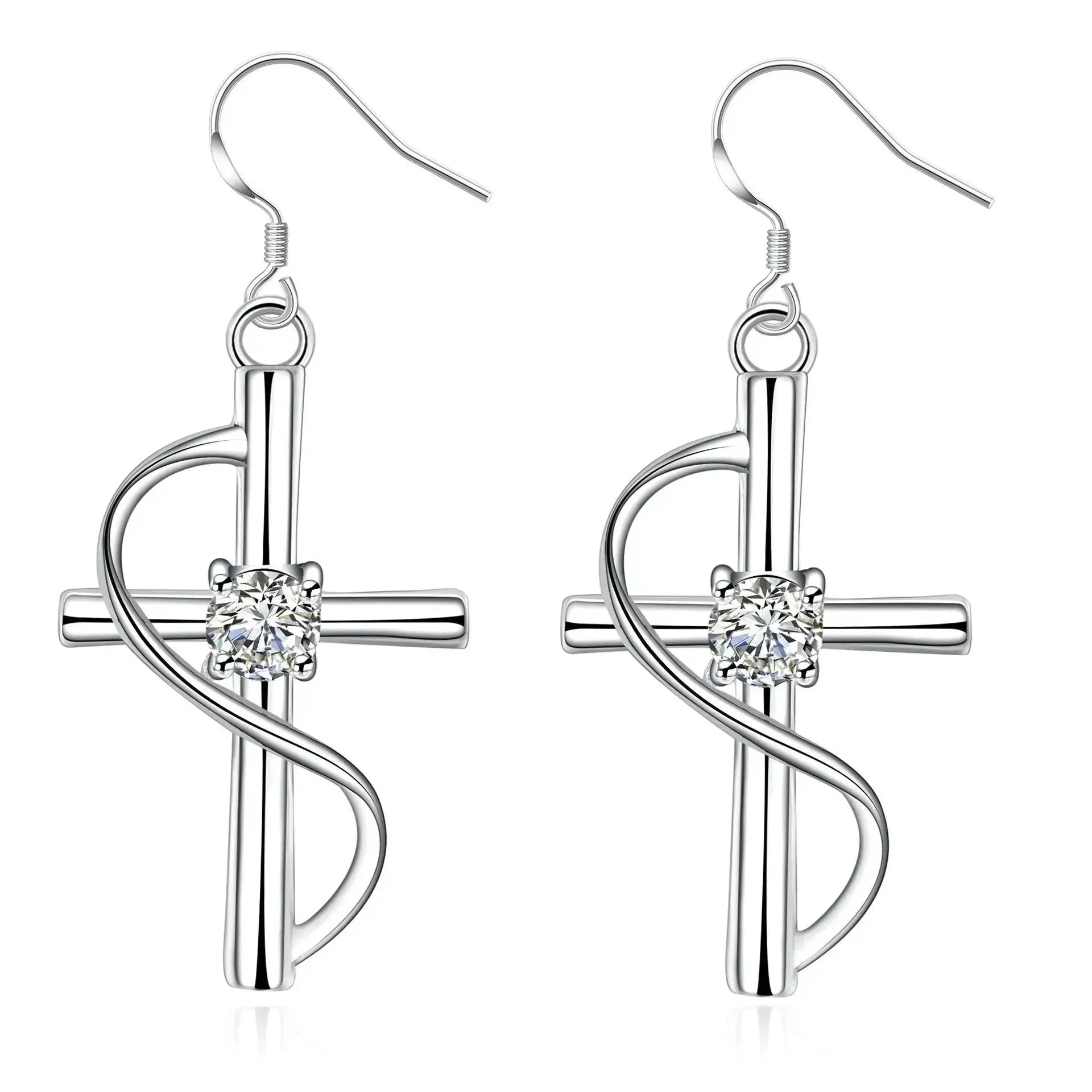 New Cross-border Popular Elongated Silver Dangling  drop Earrings