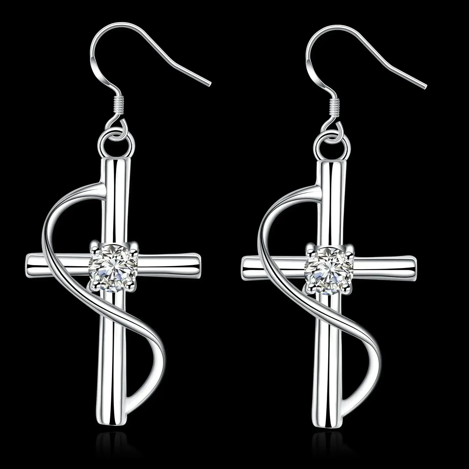New Cross-border Popular Elongated Silver Dangling  drop Earrings