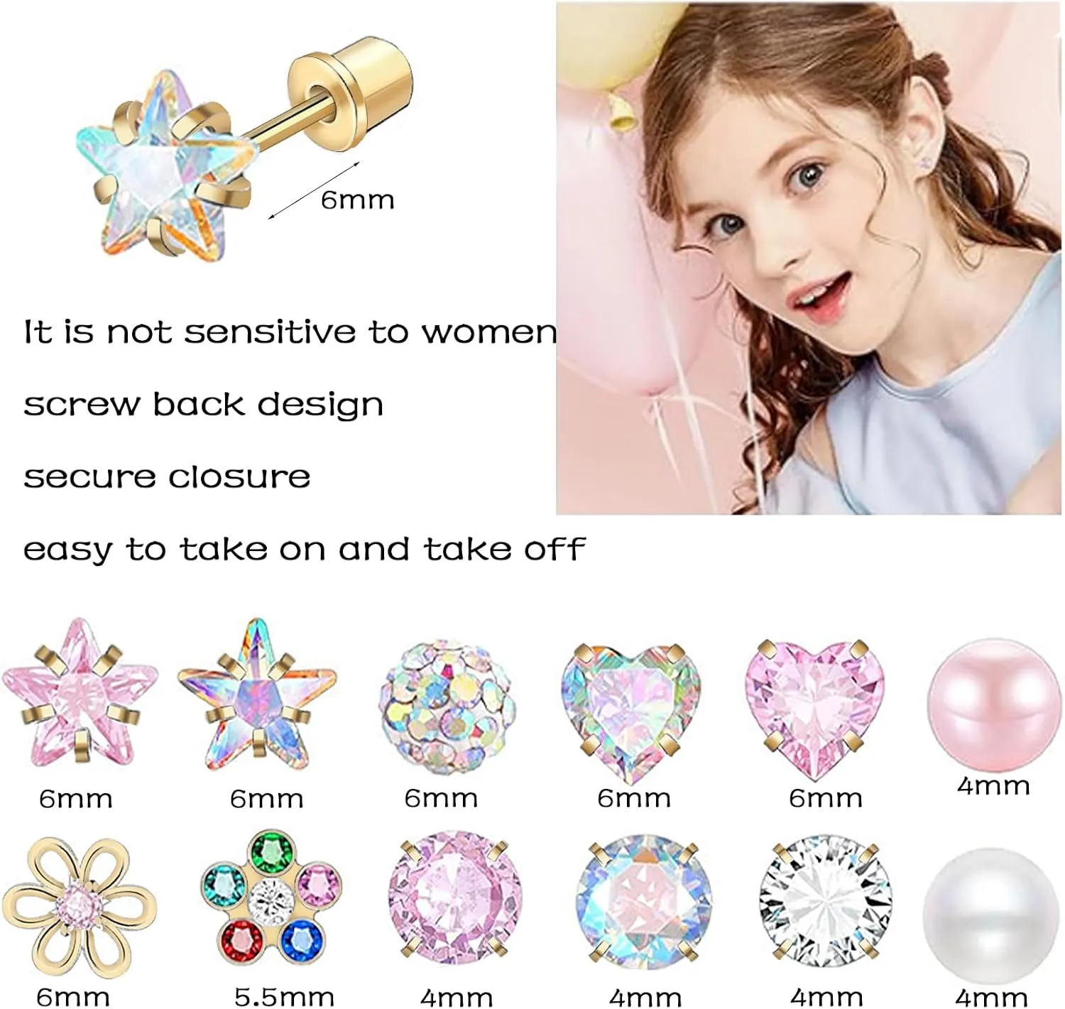 NEWITIN 12 Pairs Small Stud Earrings for Girls Hypoallergenic Earring Inlaid Cubic Zirconia Earring Surgical Stainless Studs Tiny Screw Back Cartilage Earrings for Women Girls
