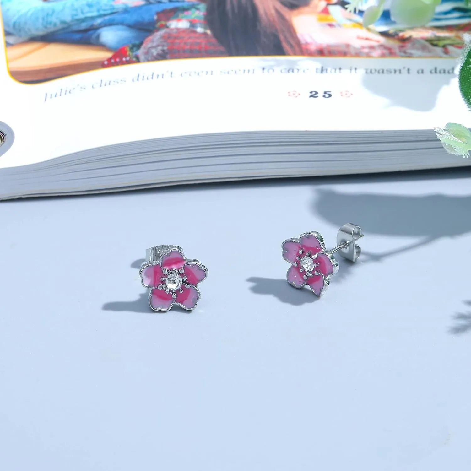 NEWITIN Pink Flower Earrings for Women Hypoallergenic Earring Cute Floral Ear Studs Cherry Blossom Flower Stud Earrings for Women