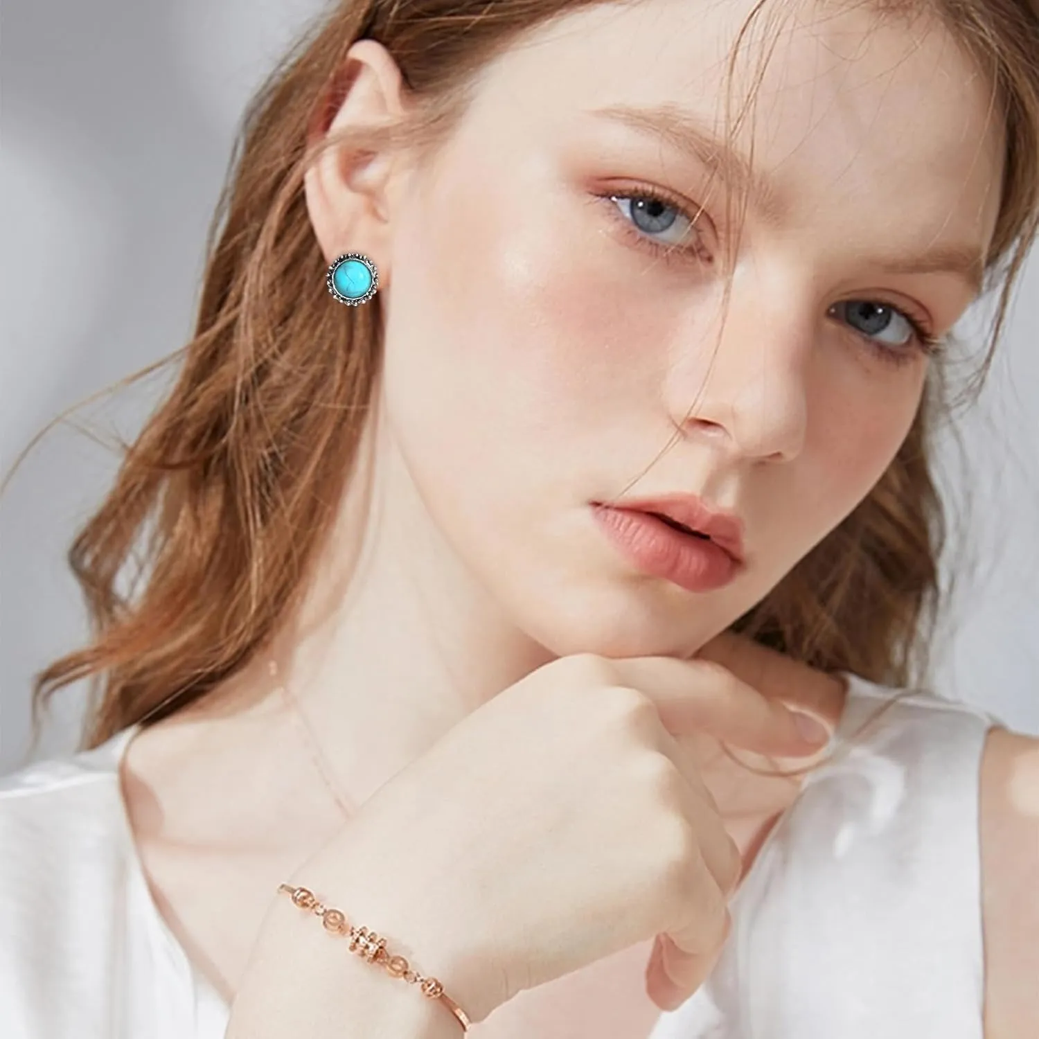 NEWITIN Silver Bohemian Jewelry Set for Women Fashion Costume Jewels Turquoise Necklace Bracelet Earrings Western Turquoise Jewelry Set for Women