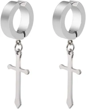 Non-Pierced Clip On Cross Dangle Hoop Earrings Set for Men Women No Piercing Ear Plug Jewelry for Easter Christmas