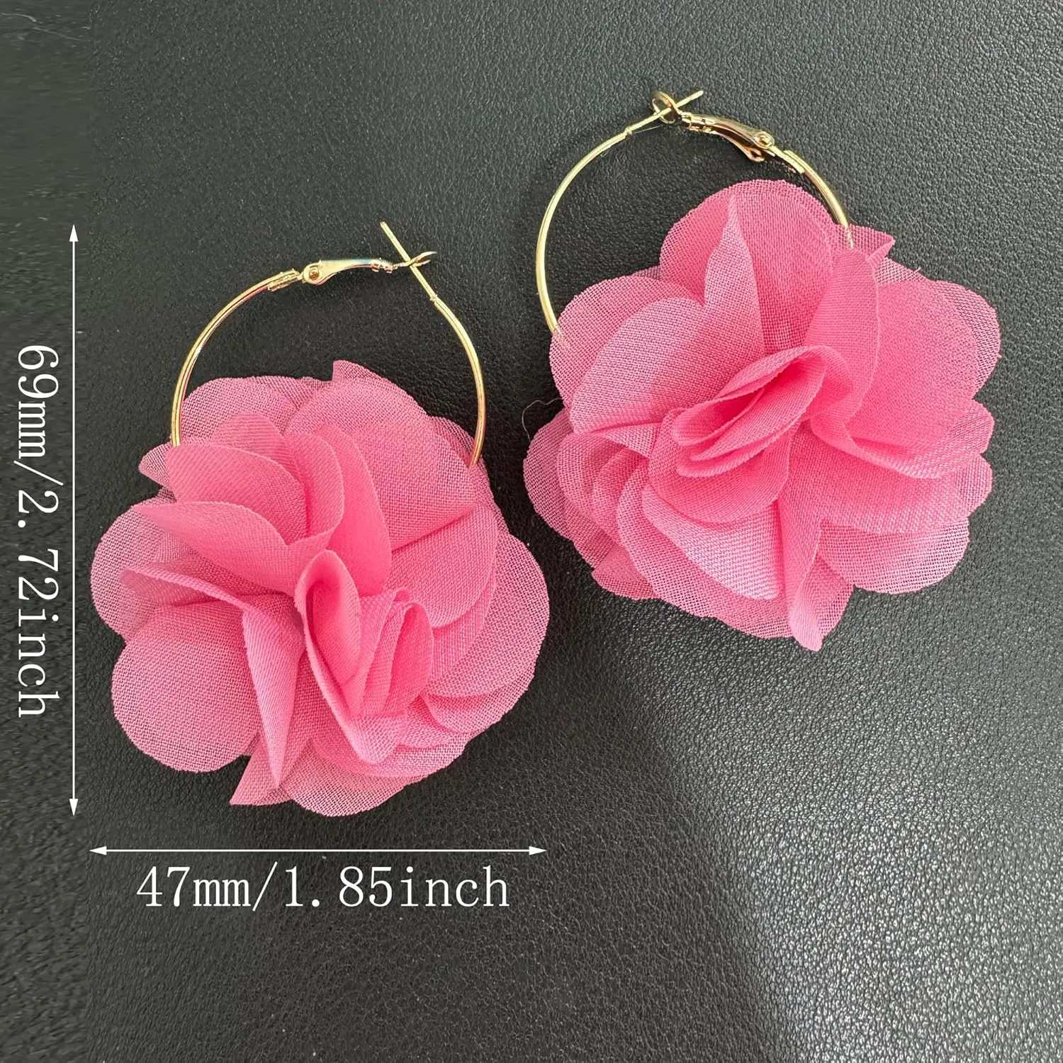 NONQL Bohemian Aesthetic Fabric Flower Lightweight Hoop Earrings Handmade Summer Vacation Dangle Drop Earrings For Women