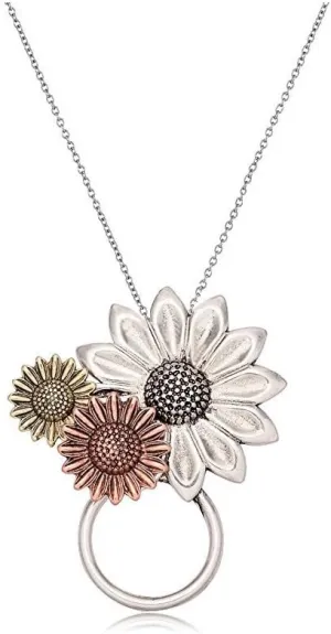 NOUMANDA Antique Gold Silver and Rose Gold 3 Sunflower Eyeglass Holder Pendant Necklace