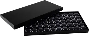 Novel Box Jewelry Tray with Lid 8.25x14.75x1   Small Size 50 Gems Jars | Glass Jewelry Box with Fitted Lid & Black Tray Foam Liner | Glass Rock Storage Box | Display Boxes for Collectibles