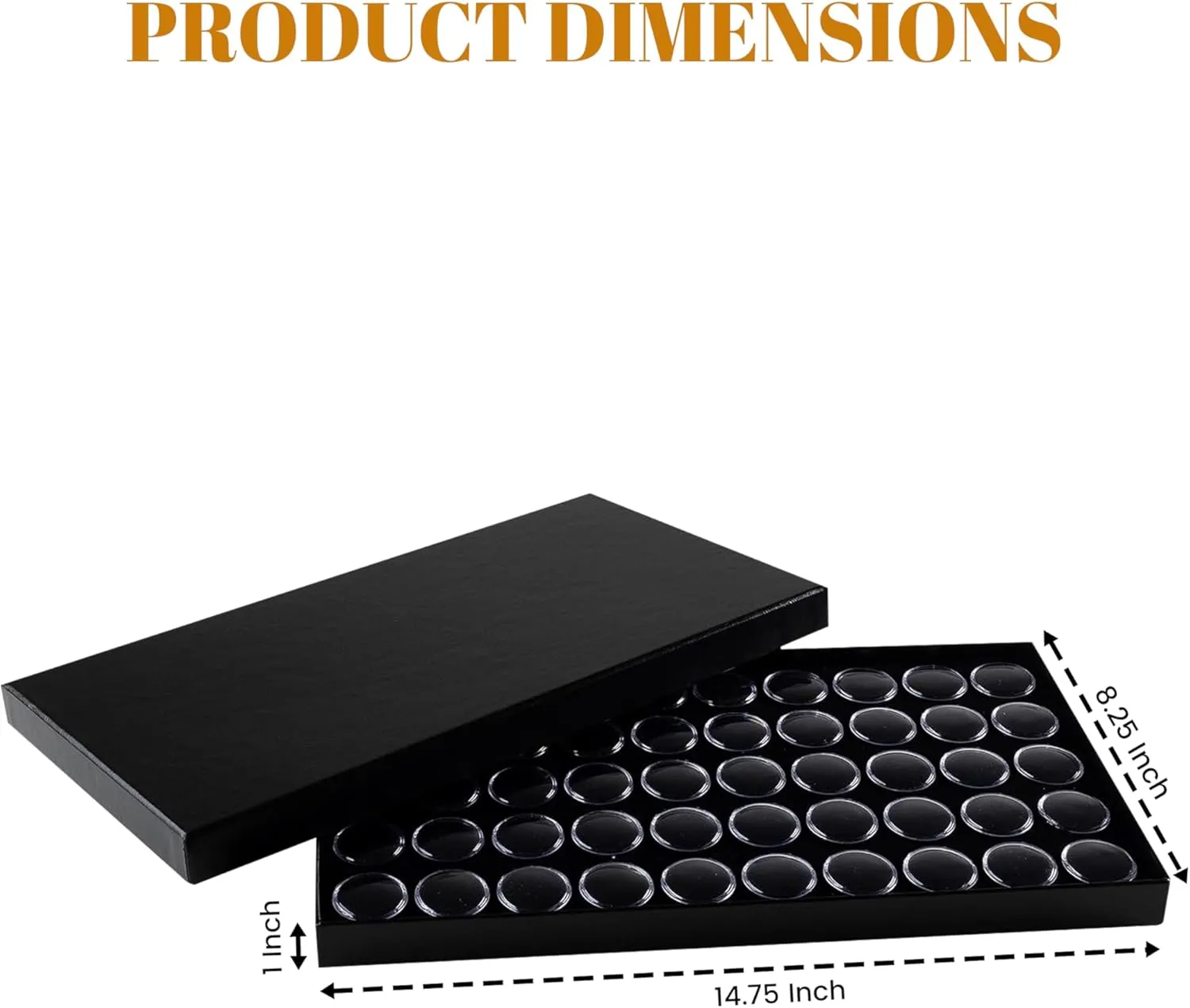 Novel Box Jewelry Tray with Lid 8.25x14.75x1   Small Size 50 Gems Jars | Glass Jewelry Box with Fitted Lid & Black Tray Foam Liner | Glass Rock Storage Box | Display Boxes for Collectibles