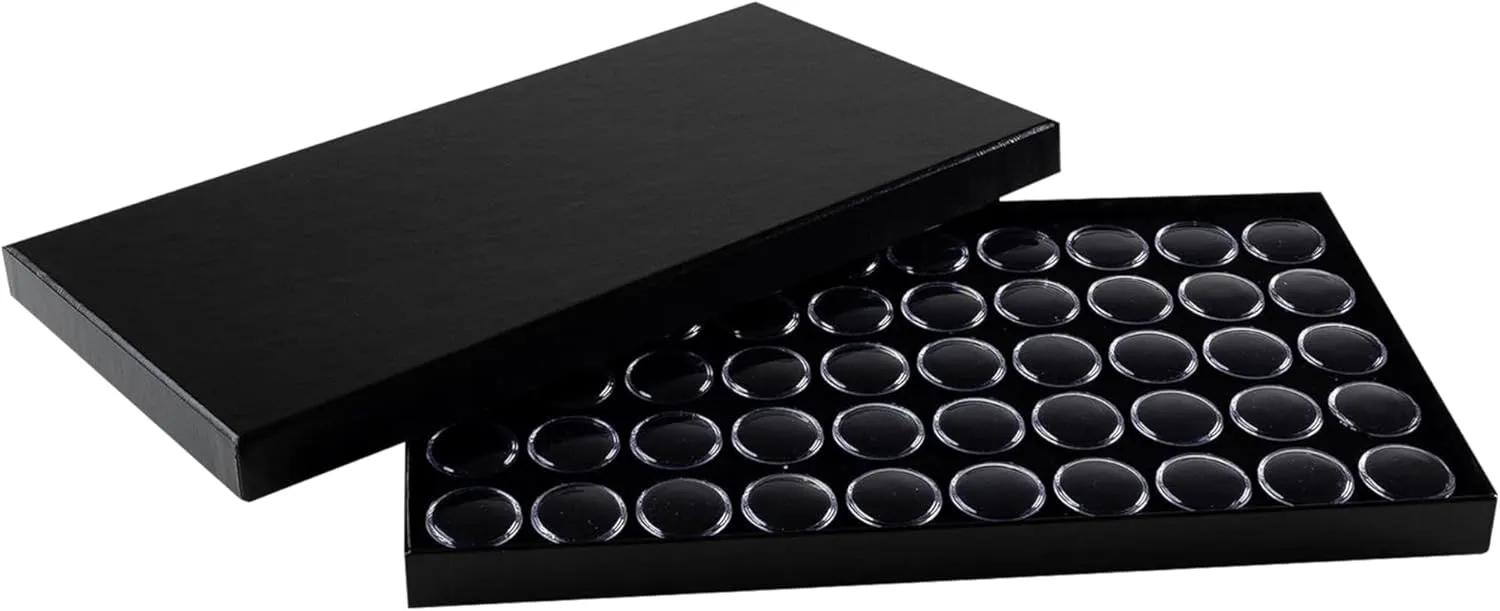 Novel Box Jewelry Tray with Lid 8.25x14.75x1   Small Size 50 Gems Jars | Glass Jewelry Box with Fitted Lid & Black Tray Foam Liner | Glass Rock Storage Box | Display Boxes for Collectibles