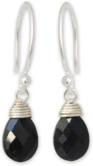 NOVICA Artisan Handmade Black Spinel Dangle Earrings Women's Silver Fine Thailand [1 in L x 0.3 in W x 0.2 in D] ' Glowing Exotic'