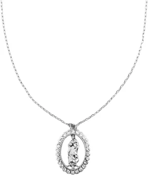 NTLX Virgin Mary Necklace, Religious Necklace Guadalupe 14K Gold & Silver Plated Pendant, Embellished with Rhinestone Crystals, Designed in the USA, Lady of Guadalupe Necklace, Gift Box Included