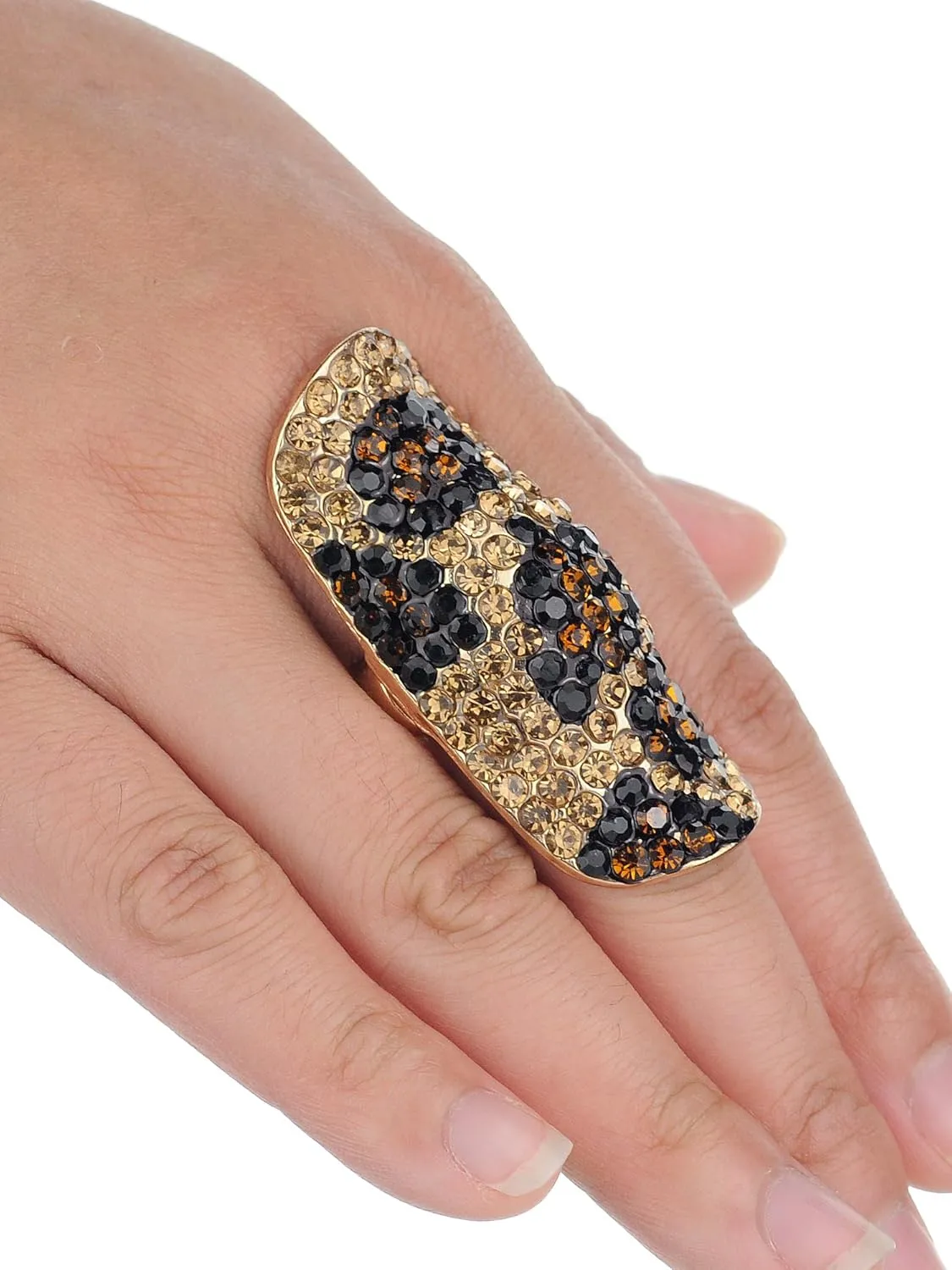 NYFASHION101 Women's Stone Studded Curved Boho Fashion Stretch Ring