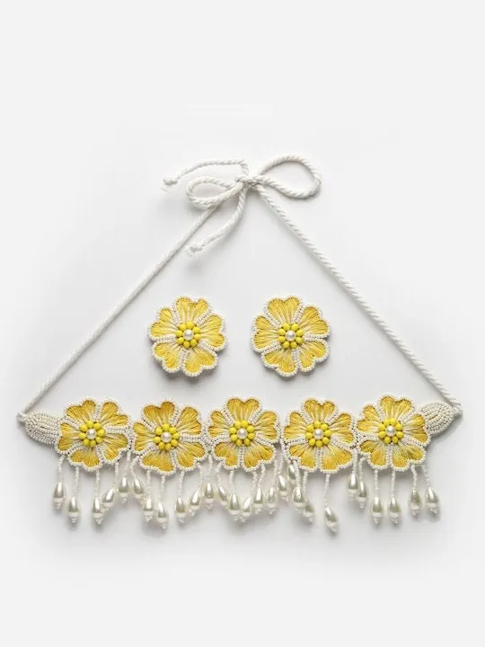 Off White & Yellow Pearls Contemporary Necklace Set