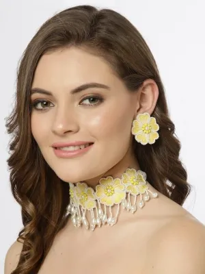 Off White & Yellow Pearls Contemporary Necklace Set