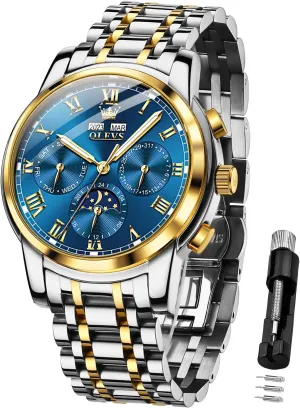 OLEVS Mens Automatic Watch Mechanical Self Winding Luxury Business Dress Moon Phase Stainless Steel Calendar Wrist Watches for Men Waterproof Luminous