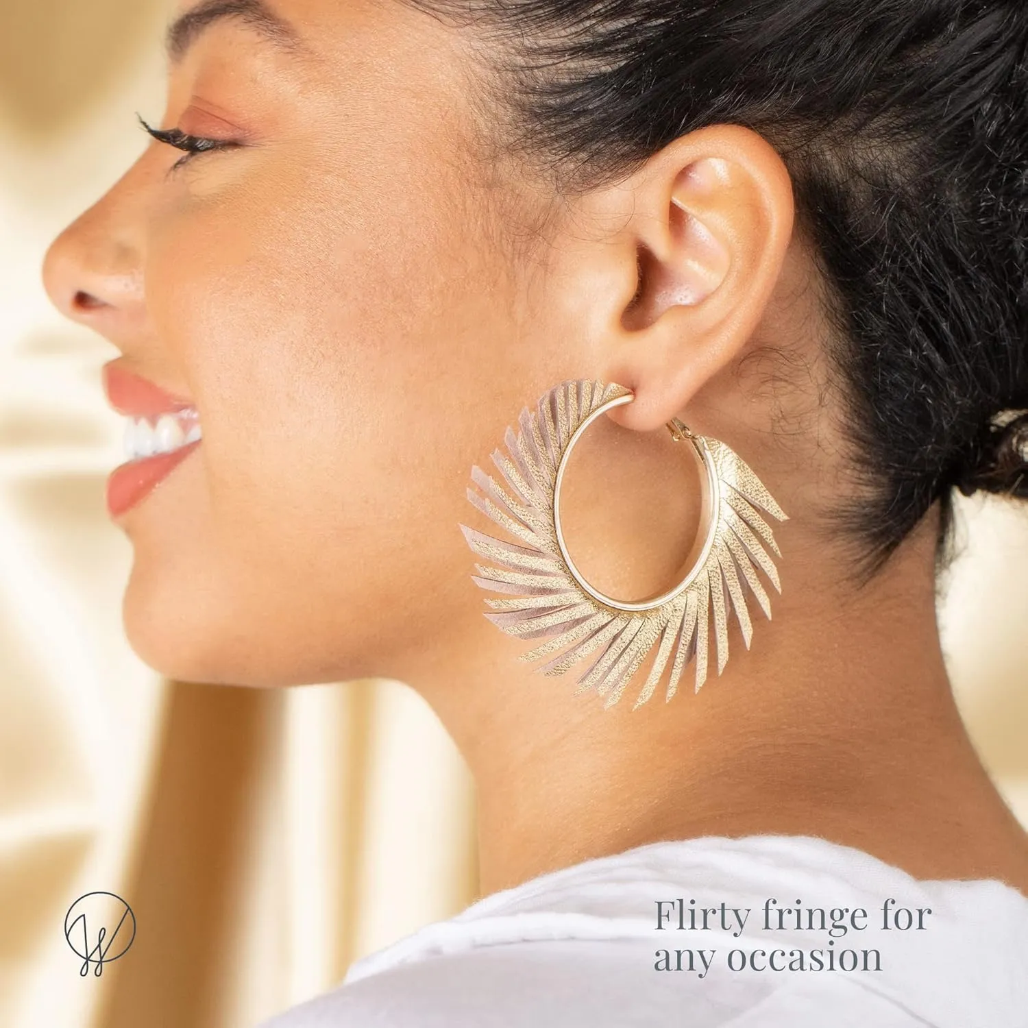 Olivia Welles Willow Chunky Gold Hoop Earrings, Colorful Fringe Spiral Womens Hoop Earrings Fashion Jewelry for Any Event