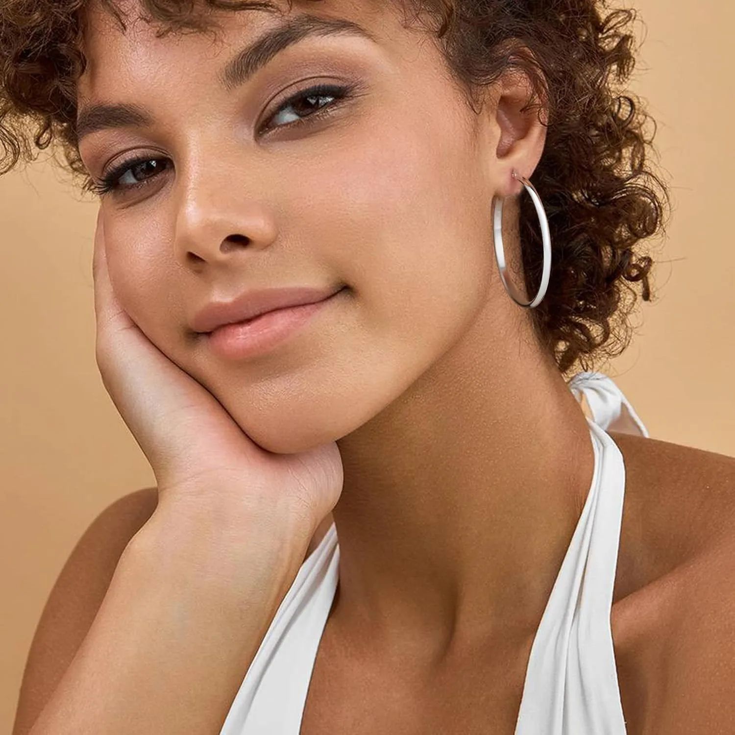 OOOPEL 3mm Wide Large Hoop Earrings for Women Hypoallergenic 925 Sterling Silver Post Gold Earrings Lightweight Silver Hoop Earrings Oversize Big Gold Hoops 20/30/40/50/60/70MM