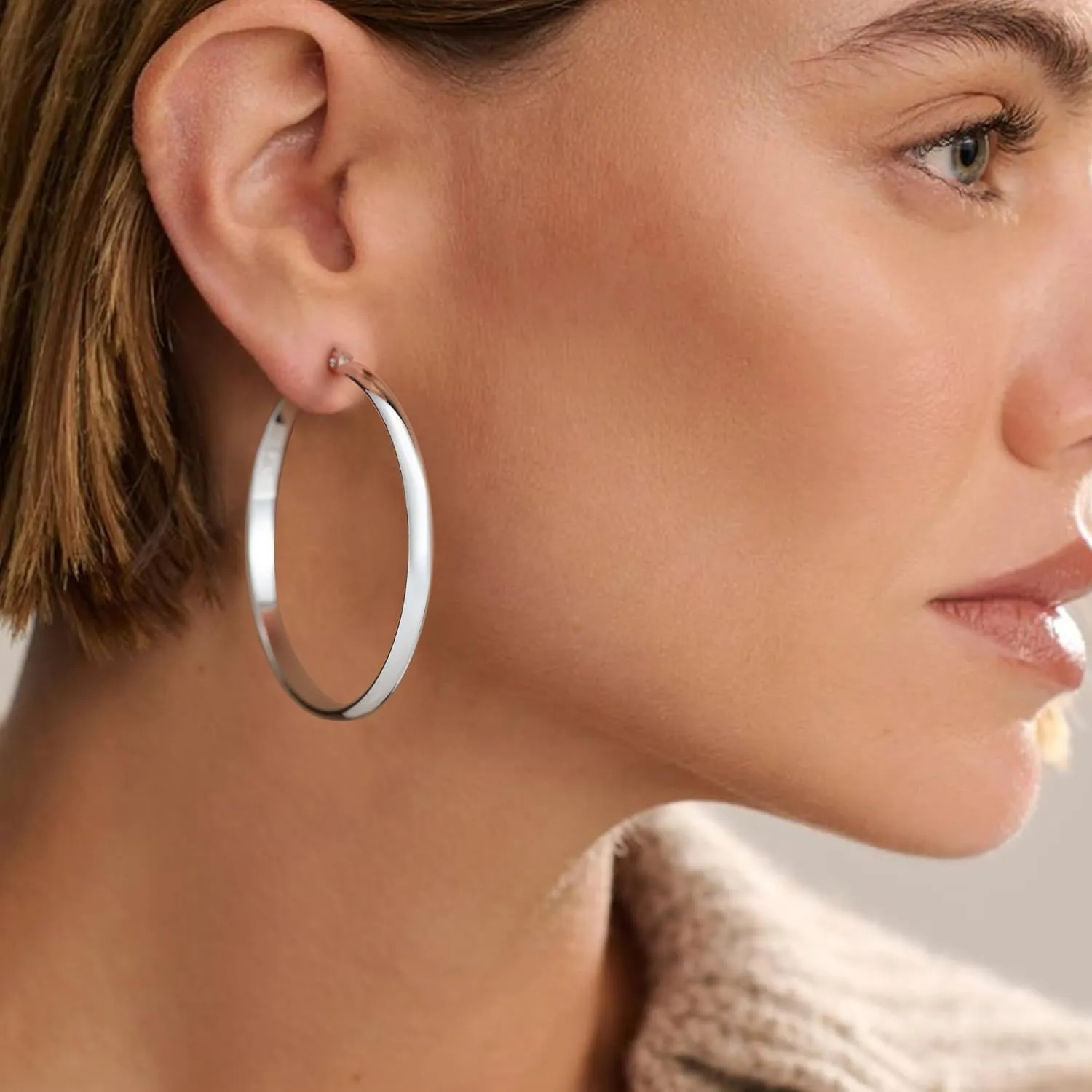 OOOPEL 3mm Wide Large Hoop Earrings for Women Hypoallergenic 925 Sterling Silver Post Gold Earrings Lightweight Silver Hoop Earrings Oversize Big Gold Hoops 20/30/40/50/60/70MM