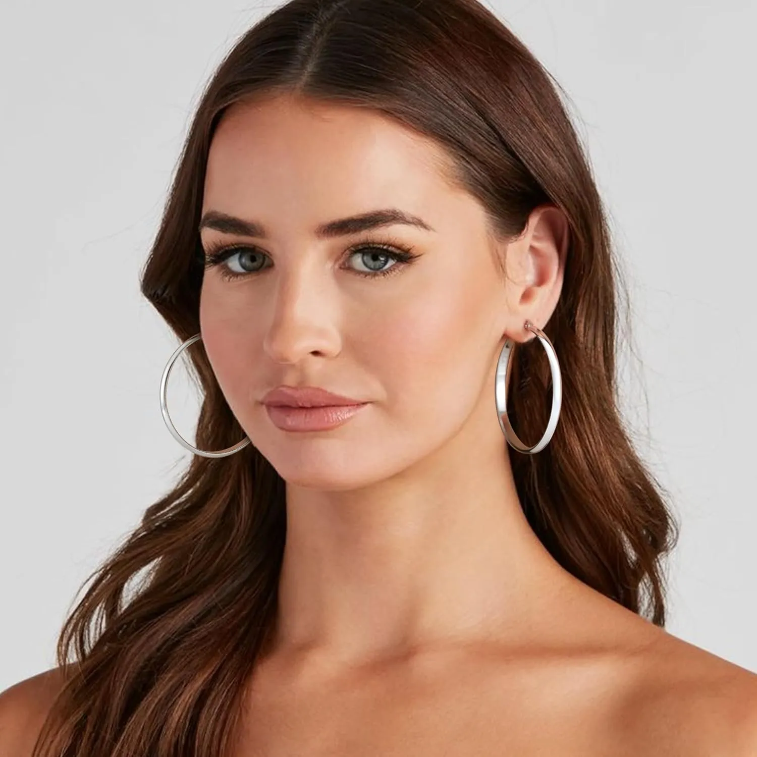 OOOPEL 3mm Wide Large Hoop Earrings for Women Hypoallergenic 925 Sterling Silver Post Gold Earrings Lightweight Silver Hoop Earrings Oversize Big Gold Hoops 20/30/40/50/60/70MM