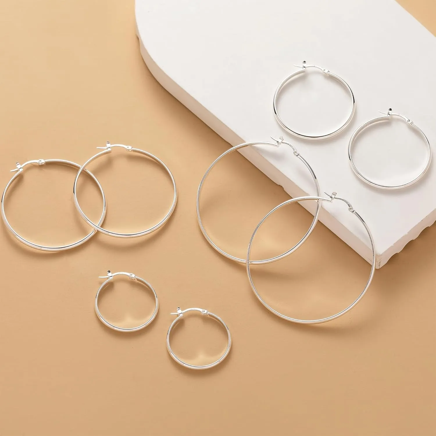 OOOPEL 3mm Wide Large Hoop Earrings for Women Hypoallergenic 925 Sterling Silver Post Gold Earrings Lightweight Silver Hoop Earrings Oversize Big Gold Hoops 20/30/40/50/60/70MM