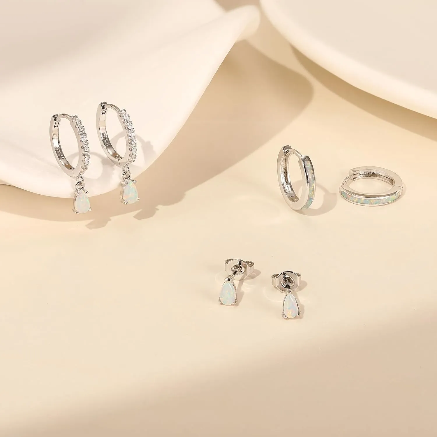 Opal Earrings Set for Women, Sterling Silver Hoop Earrings for Sensitive Ears, Dainty Trendy Opal Jewelry 2025, Birthday Gifts for Her/Yourself/Mom
