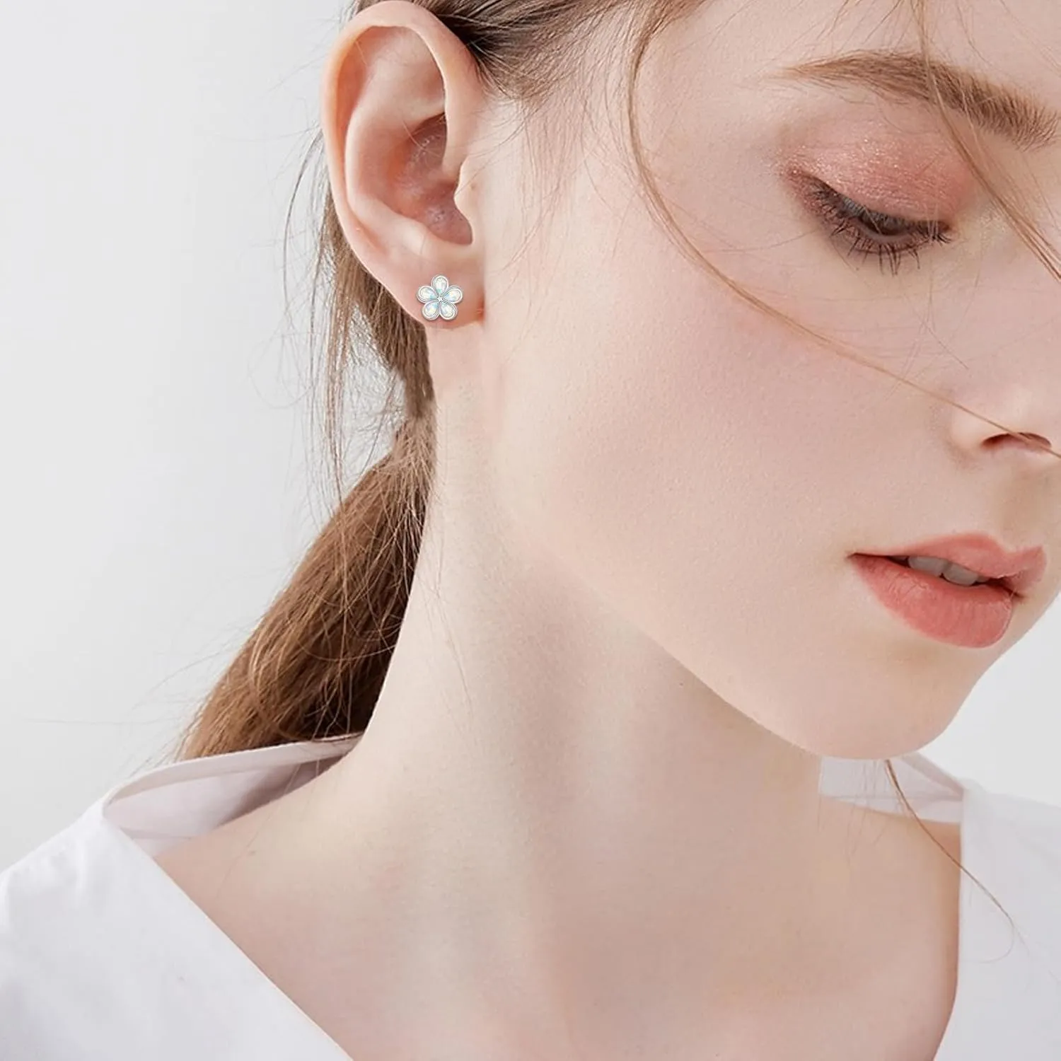 Opal Hoop Earrings for Women, S925 Sterling Silver Post White Blue Pink Fire Opal Hoop Earrings Hinged Huggie Earrings Hypoallergenic for Sensitive Ears Jewelry Gift for Birthday Christmas