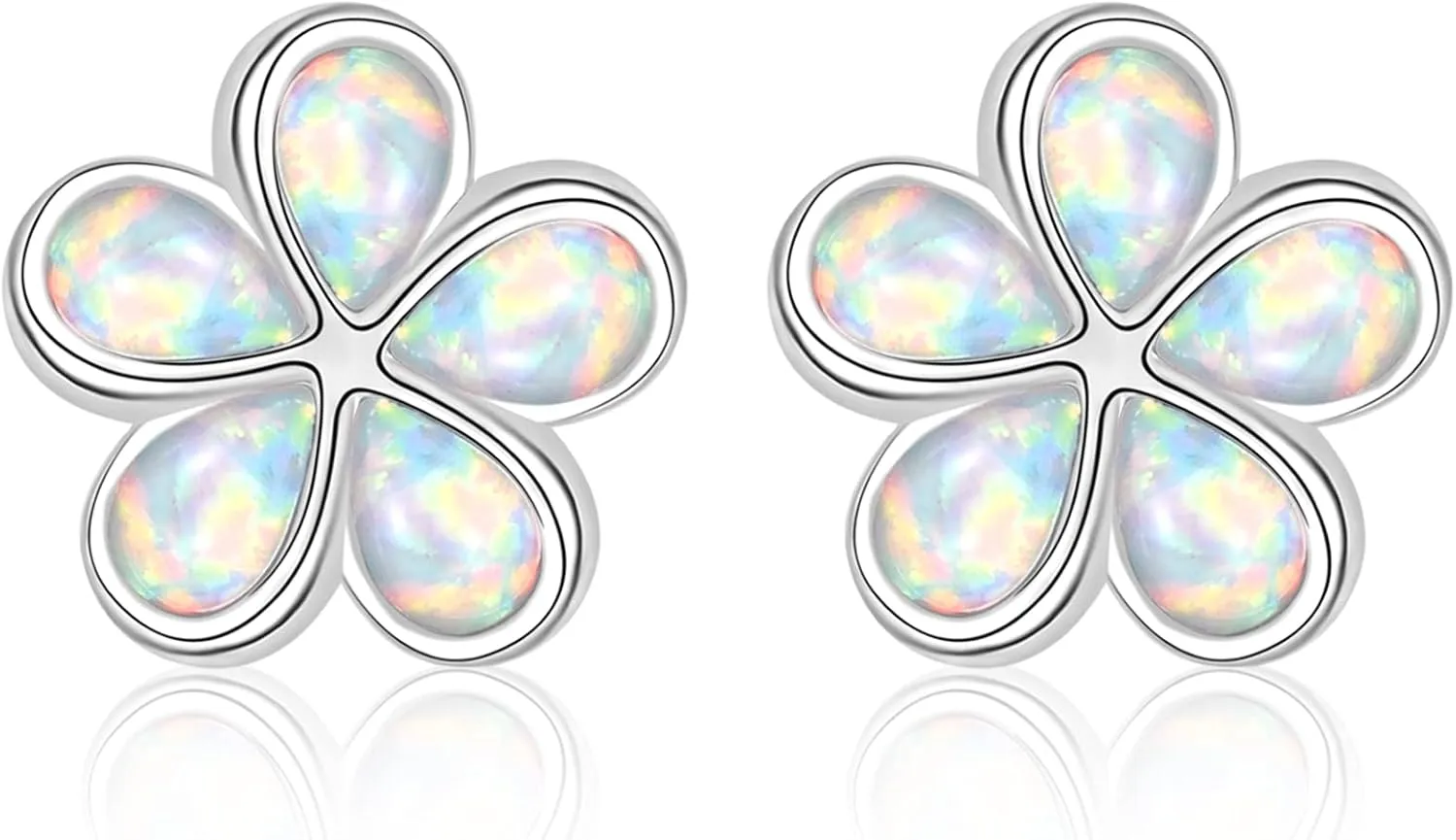 Opal Hoop Earrings for Women, S925 Sterling Silver Post White Blue Pink Fire Opal Hoop Earrings Hinged Huggie Earrings Hypoallergenic for Sensitive Ears Jewelry Gift for Birthday Christmas