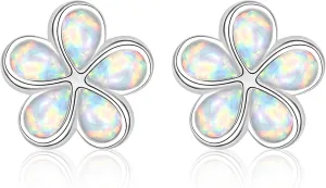 Opal Hoop Earrings for Women, S925 Sterling Silver Post White Blue Pink Fire Opal Hoop Earrings Hinged Huggie Earrings Hypoallergenic for Sensitive Ears Jewelry Gift for Birthday Christmas