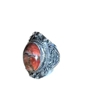 Oyster Copper Turquoise Ring, Oval Stone Ring, Mojave Turquoise Ring, Wedding Ring, Bohemian Ring, Unique Design Ring, Spiny Oyster Copper Turquoise Ring, Vintage Ring, Oyster Opal Jewelry