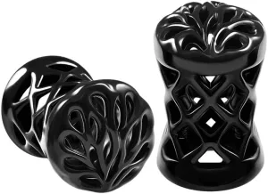 Pair of Black Alloy Double Flared Saddle Piercing Jewelry Earring Stretcher Ear Flesh Tunnel Lobe Plugs
